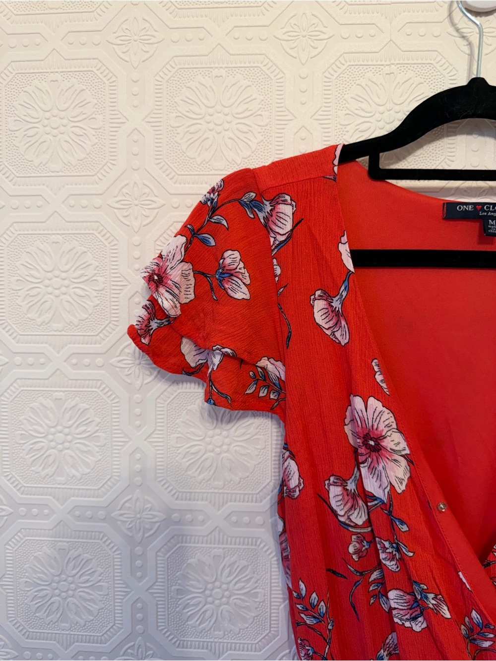one clothing Pink Orange Floral Wrap Maxi Dress with Puff Sleeves Size M - Picture 5 of 8